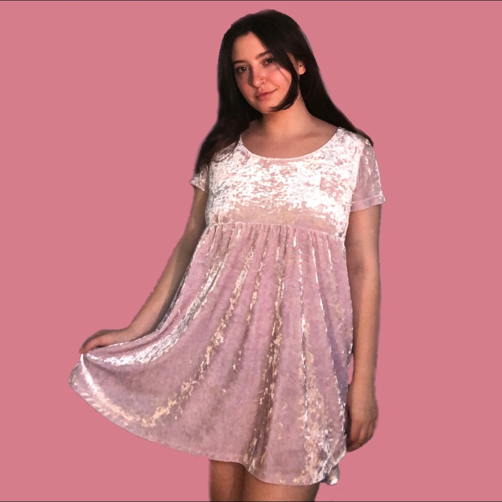 AA beautiful pink crushed velvet babydoll dress